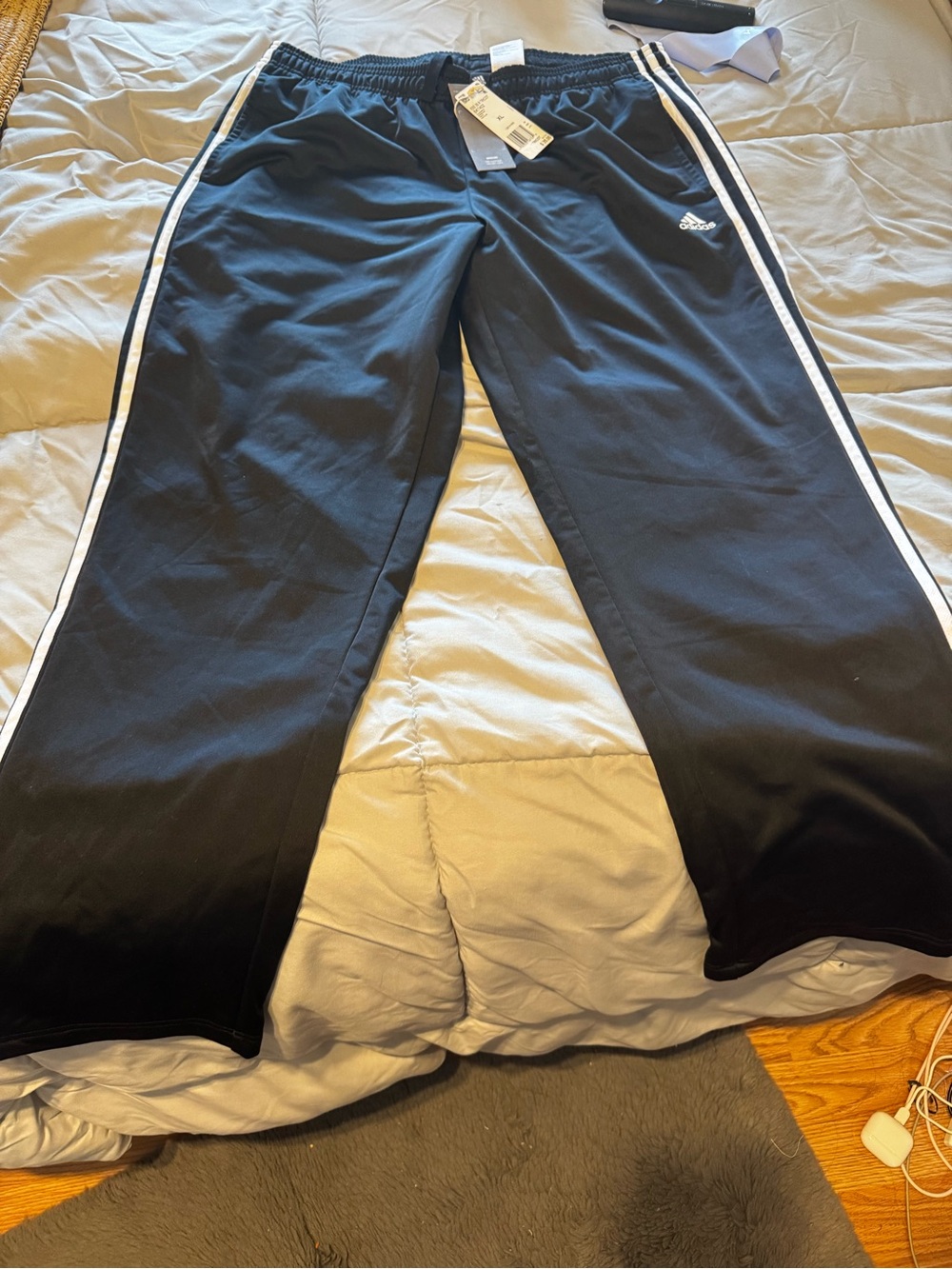 adidas Black Joggers with White Side Stripes - Kids